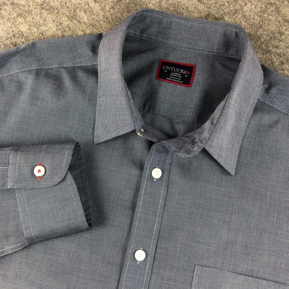 UNTUCKit Men's Large Blue Pio Cesare Wrinkle Free Cotton Button Down Shirt